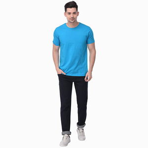 T-shirts décontractés pour hommes, très demandés, couleur bleue, respirants, séchage rapide, tissu 100% coton, 180 GSM. - Product Image 5