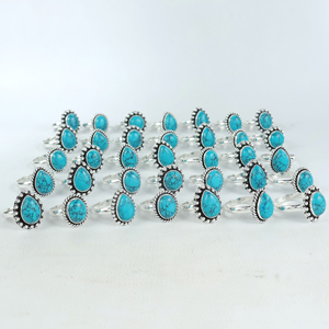 Wholesale Bismillah Gems DR-103 Women's Christian Turquoise Gemstone Bulk Boho Style Sterling Silver Plated <b>Adjustable</b> <b>Rings</b> - Product Image 3