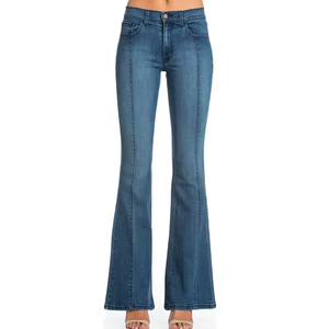 Women's Vintage Skinny Flare-Leg Denim Pants Mid Waist Ripped Decorations Stonewashed Denim Casual Button Fly Skinny Flare Fit - Product Image 1