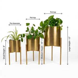 Ensemble de 3 jardinières modernes, durables et légères en métal thermolaqué, supports minimalistes pour plantes vertes avec design pour fleurs de jardin - Product Image 6