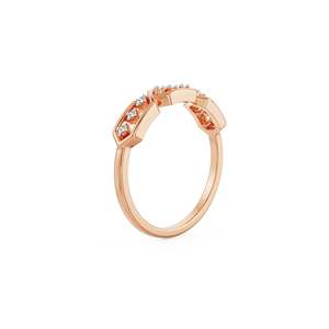 Anillo Moderno de Moissanita Geométrica con Engaste Hexagonal y Piedras Laterales Redondas, Joyería de Plata de Ley Chapada en Oro Rosa - Product Image 4