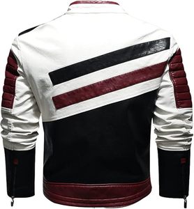 Men's <b>Thick</b> Warm Patchwork Front Embroidered Stand Windbreaker <b>Jacket</b>-<b>Fleece</b> Lined PU Leather Motorcycle Coat Casual - Product Image 3