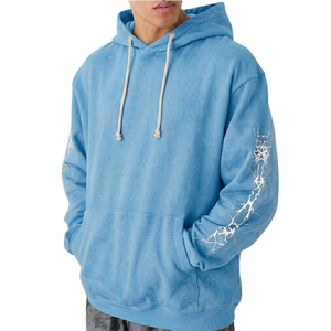 Sweat-shirt à capuche surdimensionné pour homme, couleur unie, tricoté, 100% coton molletonné, manches classiques, vêtement d'automne - Product Image 4