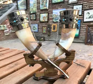 Top indien qualité naturel fabricant Animal Design Antique sculpté buffle Viking corne à boire Falak exportation mondiale - Product Image 3