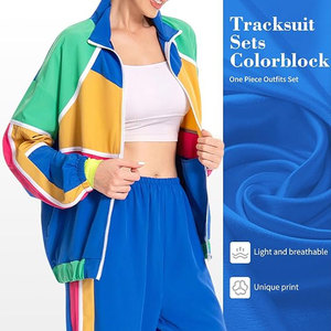 ชุดวอร์มย้อนยุคสไตล์ 90s สีสันตัดกัน สำหรับผู้ใหญ่ แบบ unisex ชุดเซ็ต 2 ชิ้น เสื้อแจ็คเก็ตแขนยาวกันลม พร้อมกางเกงขายาวเข้าชุด สไตล์ฮิปฮอป 100% - Product Image 2