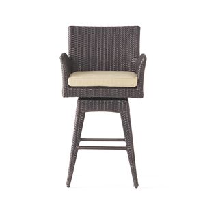 Modern 1-Piece Brown Wicker <b>Swivel</b> <b>Barstool</b> Multi-Outdoor with Tapered Legs - Product Image 2