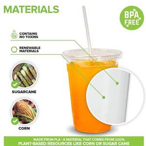 แก้วใสแบบย่อยสลายได้สำหรับเครื่องดื่มเย็น ขนาด 16 ออนซ์ จำนวน 50 ใบ เป็นมิตรกับสิ่งแวดล้อม ผลิตจาก PLA ปลอดสาร BPA ย่อยสลายได้ ป้องกันการรั่วซึม รีไซเคิลได้ ใช้กับช่องแช่แข็งได้ ใช้แล้วทิ้ง - Product Image 3