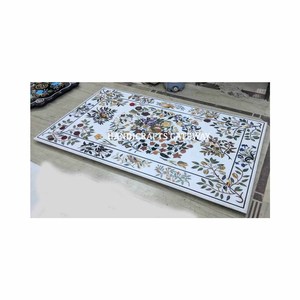 Bonito mármol blanco hecho a mano forma octogonal hermoso y antiguo diseño Floral incrustaciones sala de estar comedor mesa superior - Product Image 6