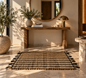 Handwoven <b>Jute</b> Cotton Blend Non-Slip Reversible Striped Flat Weave <b>Rug</b> 22x16 in Beige Black for Home & Car Bedroom Living Room - Product Image 6