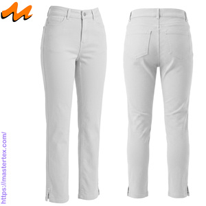 Pantalon décontracté pour femme, coupe régulière, cinq poches, ourlet fendu, tissu respirant, été-printemps, coton élasthanne 6,64 oz - Product Image 1