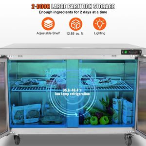 Attrezzatura di refrigerazione da cucina commerciale 48 \ "frigorifero piano di lavoro sotto banco 12.85 Cu. Ft 2 porta spessa in acciaio inox - Product Image 3