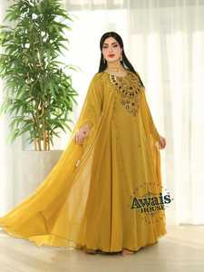 Awais House Women's Plus Size Embroidered Abaya High Neck Long Sleeve Floor Length Modest Wedding Dress Solid Color India - Product Image 2