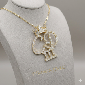 Pendentif initial de luxe pour homme en or massif 10K, avec moissanite VVS, couronne alphabétique, breloque lettre personnalisée, cadeau Hip Hop - Product Image 6