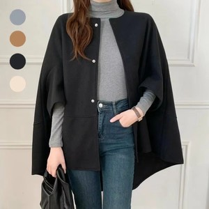 <b>Women's</b> Solid O-Neck Batwing Sleeve <b>Poncho</b> Coat Snap Closure Thick Autumn Eco-friendly Cotton Filled Wool Blends Polyester - Product Image 3