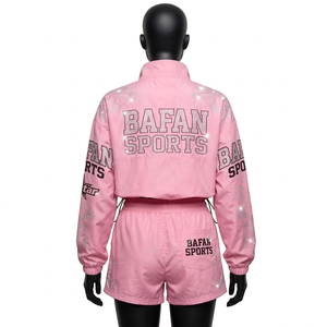 Conjunto Corto de Chaqueta Corta Rosa para Mujer, Premium, 120 GSM, Poliéster Taslon, con Media Cremallera, Logotipo Personalizado - Product Image 3