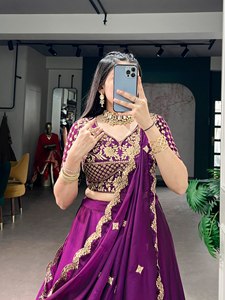 TENNECY Rangoli Choli en soie brodé de fils délicats, longueur cheville, pour fêtes d'hiver et mariages, protection solaire, séchage rapide, extensible - Product Image 6