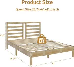 Cadre de lit plateforme en pin massif taille Queen, durable, avec sommier à lattes silencieux de 8,3 pouces, design traditionnel du milieu du siècle, tête de lit TNT - Product Image 5