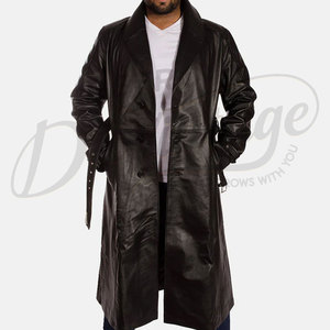 Manteau long en cuir noir de qualité supérieure pour homme, manteau trench ceinturé, manteau en cuir véritable classique, coupe ajustée, coupe-vent d'hiver - Product Image 3