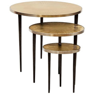 Tables basses gigognes de luxe pour salon, thème océan, design haut de gamme, plateau rond en bois avec pieds en métal noir, pour la maison et l'hôtel - Product Image 3