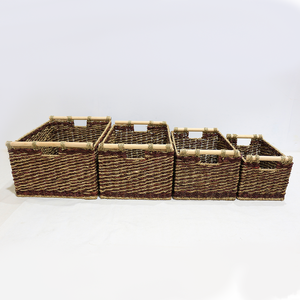 Panier de rangement rectangulaire en jonc de mer naturel, éco-responsable et durable, fait main, avec poignées en bois, organiseurs pour la maison - Product Image 2