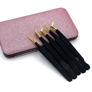 Pinzas para Pestañas Coloridas con Mango Negro y Punta Dorada, 5 Piezas, Herramientas de Maquillaje para Extensión de Pestañas, Pinzas para Extensión de Pestañas con Logotipo Personalizado - Product Image 2