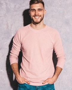 T-shirt tricoté à manches longues pour homme, col rond, couleur unie, mélange coton-élasthanne, 180 grammes, coupe classique, décontracté - Product Image 2