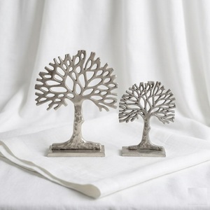 Modern Polished Aluminum <b>Tree</b> of Life Sculpture on Mango Wood Base Handcrafted Silver Metal <b>Tabletop</b> Figurine for Home & Office - Product Image 1
