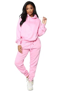 Women's Red Hooded Tracksuit Full Sleeve Solid Color Casual Sweatshirt and Pants <b>Set</b> Breathable Cotton Autumn Wear - Product Image 4
