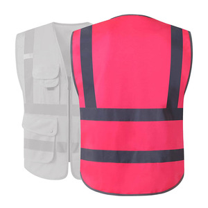 Gilet de sécurité réfléchissant haute visibilité rose avec plusieurs poches et sangles réglables pour le travail et la circulation - Product Image 3