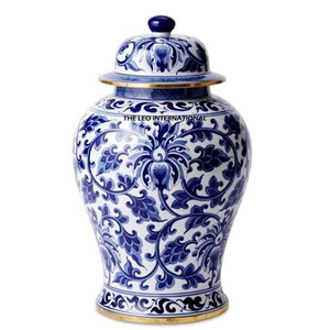 Highest Quality Aluminum Metal Round Shape Blue and White Enamel Color Decorative <b>Ginger</b> <b>Jar</b> Best Seller Unique Product - Product Image 1