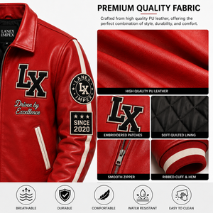 Custom Red <b>Leather</b> Varsity <b>Jacket</b> <b>Men</b> Embroidered Letterman Bomber <b>Jacket</b> with Chenille Patches OEM ODM Wholesale Manufacturer - Product Image 5