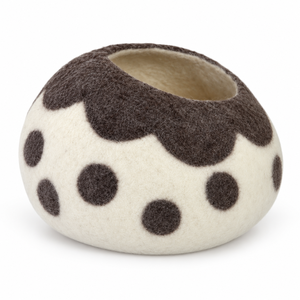 Round Wool Felt <b>Eco</b>-Friendly Cat Bed Cave Polka <b>Dot</b> Pattern Soft Indoor Handmade in Nepal All Seasons Hand Wash - Product Image 1