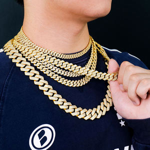 Unisex 18k Solid Gold Hip Hop Chain Necklace Set Micro Pave Natural Stone Cuban Link Jewelry Fashion Statement Piece - Product Image 1