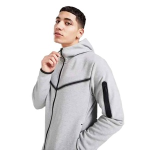 Survêtement à capuche pour homme, couleur unie, manches longues, décontracté, respirant, mi-lourd, fermeture éclair, coupe régulière, pour l'automne - Product Image 4