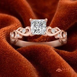 Anillo de Moissanita con Corte Princesa, Elegante y Lujoso, para Mujer, Chapado en Oro Rosa, para Compromiso, Aniversario, Boda, Regalo de Joyería - Product Image 2
