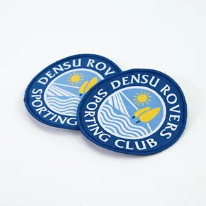 Custom Embroidered SPF 50 Sun Protection <b>Label</b> for Garment Use Yellow Orange Color Laser Cut Edge Woven Patch - Product Image 5