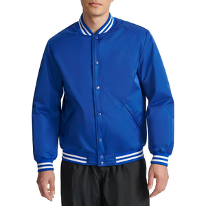 <b>Men's</b> Royal Blue Varsity <b>Jacket</b> Solid Color Button Closure Turn-down Collar Casual Style Autumn Wear Regular Fit - Product Image 1