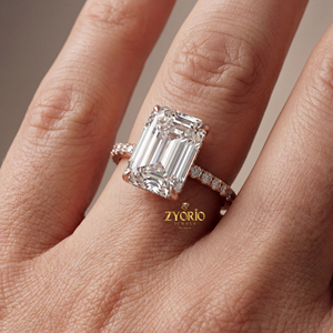 <b>Emerald</b> Cut Zircon Engagement <b>Ring</b> <b>Silver</b> Plated Pave Band Trendy Women's Wedding <b>Ring</b> for Gift Party & Anniversary - Product Image 4