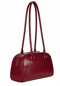 Sac à bandoulière rétro pour femme en cuir véritable rouge cerise, motif bonbon, résistant à l'eau, fermeture éclair, deux poches avant - Product Image 6