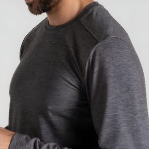 Camiseta de Manga Larga para Hombre, Color Gris Carbón, Mezcla de Algodón Suave y Transpirable, Corte Ajustado Informal, Camiseta Básica Cómoda para Uso Diario - Product Image 2