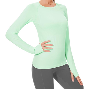 Women's Mint Green <b>Long</b> <b>Sleeve</b> <b>Base</b> <b>Layer</b> Shirt Slim Fit Crew Neck Moisture Wicking Athletic Activewear Top Wholesale - Product Image 1