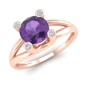 แหวนหมั้นเพชรพลอยอเมทิสต์ทองคำแท้ 14K รับรองโดย REYES IGI สำหรับผู้หญิง แหวนเพชรโมอิสซาไนต์ทรงคลาสสิก รับรองโดย GRA เครื่องประดับชั้นดี - Product Image 2