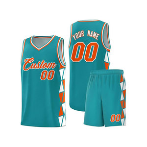 Ensemble de maillots de basket personnalisés, vert sarcelle, col en V, sans manches, en mesh respirant, unisexe adulte, imprimé géométrique - Product Image 1