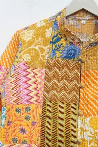 มาใหม่ Kantha แฮนด์เมดเย็บปะติดปะต่อกันอินเดียแฮนด์เมดแพทช์ทํางานแจ็คเก็ตเสื้อ Boho เสื้อแจ็คเก็ตสําหรับผู้หญิง - Product Image 5