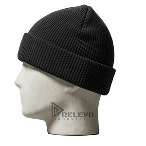 Bonnet d'hiver personnalisé de qualité supérieure, rayé noir jais, en tricot côtelé fin, avec revers, chaud, en acrylique gaufré, unisexe adulte - Product Image 2