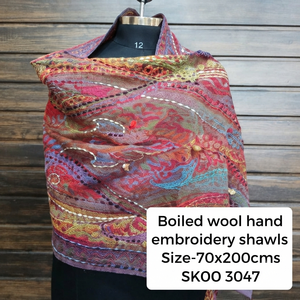 <b>Indian</b> Winter Boho Hand Embroidery 100% Pure Pashmina <b>Shawls</b> for Muslim Women Custom High Quality Breathable Boiled Wool 70x200 - Product Image 1