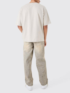 Men's Wide Leg Washed Denim Pants <b>Elastic</b> <b>Waist</b> Midweight Cotton Casual Style Spring Wear - Product Image 3