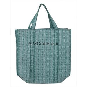 Women's Quilted 100% Cotton Handprinted Floral Large Multicolor Long Handle Eco-Friendly Tote <b>Bag</b> From Rajasthan - Product Image 4