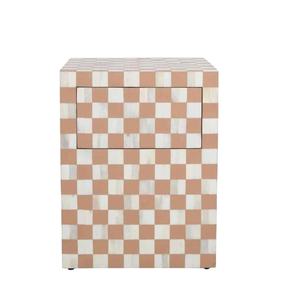 Table de chevet en incrustation d'os à carreaux Table de chevet Boho faite à la main avec tiroir Cabinet d'accent indien Pièce de décor bohème moderne - Product Image 1