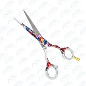 Flor papel recubierto 5,5 "corte de pelo tijeras de peluquero tijeras de salón de acero inoxidable con reposapiés ajustable elegante - Product Image 2